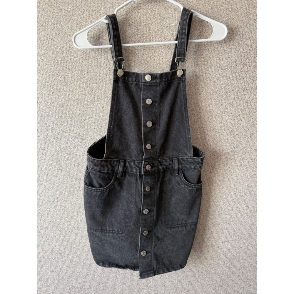 PacSun Womens Black Denim Overall Dress Pinafore Button Front Mini Skirt Small